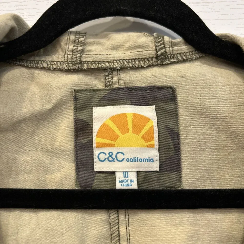 C&C California Camo Anorak Jacket Hooded Drawstring Waist Size 10